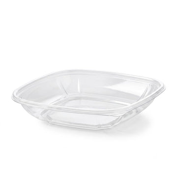 Glownary Square Serving Bowl, 24 oz, Clear PET Plastic, 7.5 x 7.5 x 1.625 Inches, Stackable, BPA Free, Cold Food Use, 300 per Case