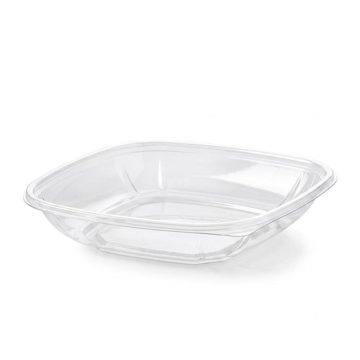 Glownary Square Serving Bowl, 24 oz, Clear PET Plastic, 7.5 x 7.5 x 1.625 Inches, Stackable, BPA Free, Cold Food Use, 300 per Case