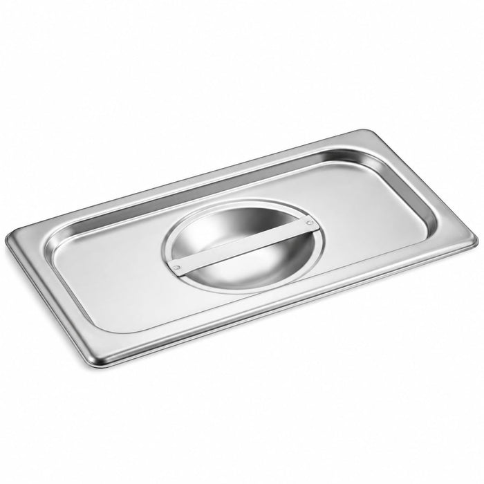 1/4 Size Stainless Steel Steam Table Pan Cover, 10.5x6.5x1 Inch, Silver Rectangle with Handle, NSF Listed, Made in USA