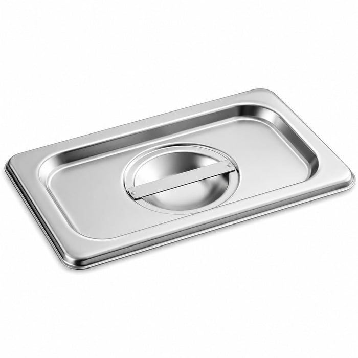1/9 Size Stainless Steel Steam Table Pan Cover, Silver Rectangle with Handle, NSF Listed, 7x4.5x0.75 Inches, Made in USA