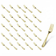 Glownary Classic Gold Plastic Forks, Heavy Weight, 7 1/4 Inch, 25 Pack, Disposable Metallic Flatware for Weddings and Parties