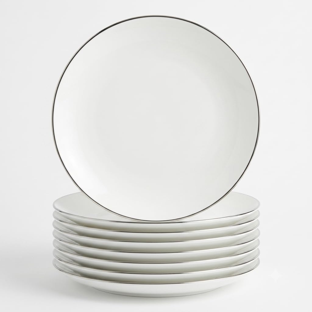 Glownary Coupe Dynasty White Round Plastic Plates with Silver Band, 6 Inch, BPA Free, Disposable, for Events and Weddings, 150 Count