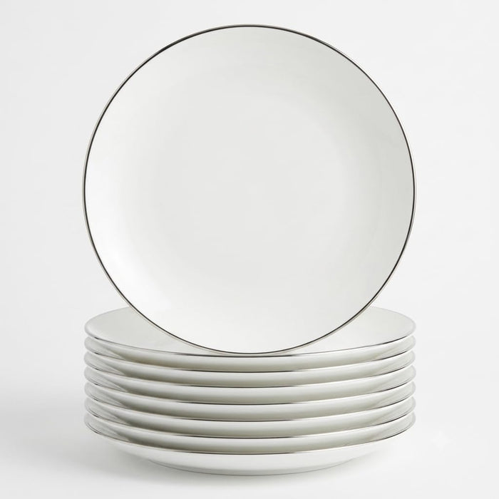 Glownary Coupe Dynasty White Round Plastic Plates with Silver Band, 6 Inch, BPA Free, Disposable, for Events and Weddings, 150 Count