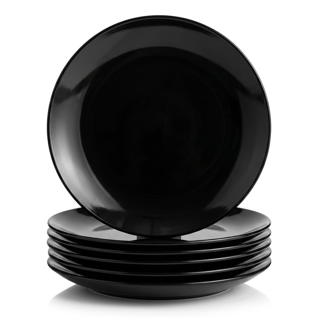 Glownary Coupe Black Round Plastic Dinner Plates, 10 Inch, BPA Free, Recyclable, 120 Count, for Events and Weddings