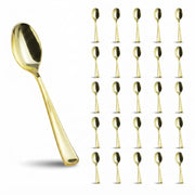 Glownary Classic Gold Plastic Teaspoons, Heavy Weight, 6 3/4 Inches, Metallic Finish, 25 Pack for Weddings and Catered Events
