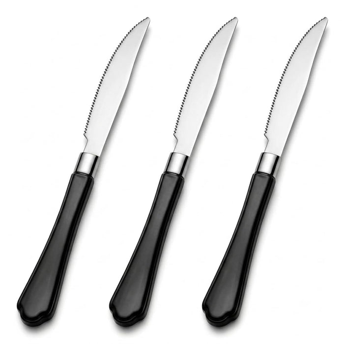 Glownary Empire Heavy Weight Plastic Knife, 7.5 Inch, Silver with Black Handle, Disposable Cutlery for Weddings and Events, 480 Count