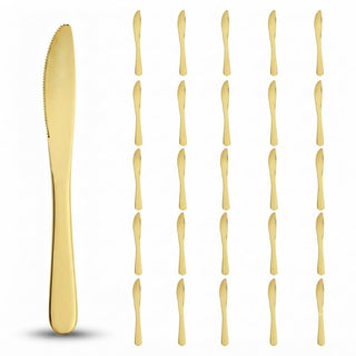 Glownary Classic Gold Plastic Knives, Heavy Weight, 7 3/4 Inches, Disposable Metallic Flatware for Weddings and Parties, 25 Pack