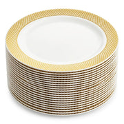 Glownary Lattice Plastic Dinner Plates, 10 Inch, Ivory with Gold Pattern, Round, BPA Free, 120 Count, for Wedding and Events