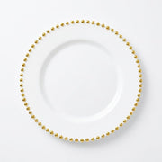 Glownary 7.5 Inch Clear Plastic Plate with Gold Beaded Rim, Disposable Round Salad Plate, Elegant Wedding and Event Dinnerware, BPA Free, 120 Count