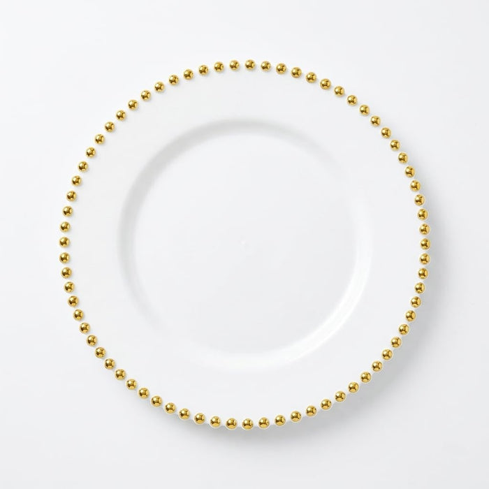 Glownary 7.5 Inch Clear Plastic Plate with Gold Beaded Rim, Disposable Round Salad Plate, Elegant Wedding and Event Dinnerware, BPA Free, 120 Count