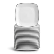Glownary Coupe Dynasty Square Plastic Plates, 6 Inch, White with Silver Band, BPA Free, Disposable, 120 Count, for Events and Weddings