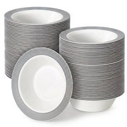 Glownary Lattice White Bowl with Silver Pattern, 12 oz, Polystyrene, Round, Disposable, BPA Free, 150 Count