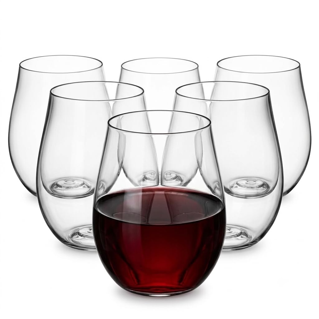 Glownary Heavy Weight Plastic Stemless Wine Glass, 20 oz, Clear PET, 4.5 Inch Height, BPA Free, Hand Wash, 64 per Case