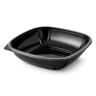 Glownary Black Square Serving Bowl, 48 oz PET Plastic, 9x9x2.25 Inches, Stackable, BPA Free, Cold Food Use, 150 Count