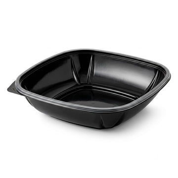 Glownary Black Square Serving Bowl, 48 oz PET Plastic, 9x9x2.25 Inches, Stackable, BPA Free, Cold Food Use, 150 Count