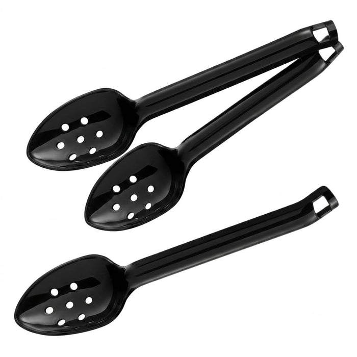 Glownary Black Plastic Slotted Serving Spoon, 12 Inch, Disposable, 72 per Case