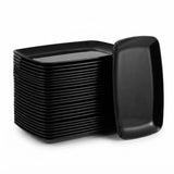 Glownary Black Rectangular Plastic Coupe Platter, 12.75 x 8.25 Inches, BPA Free, Disposable, 120 Count Case