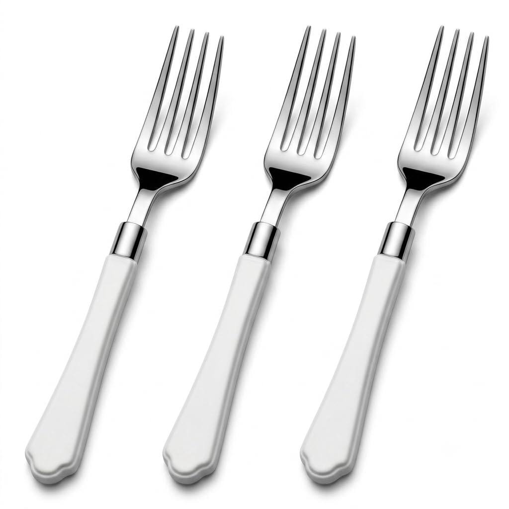 Glownary Empire Heavy Weight Plastic Fork, 7 Inch, White Handle, Silver Finish, 480 per Case, for Weddings and Catered Events