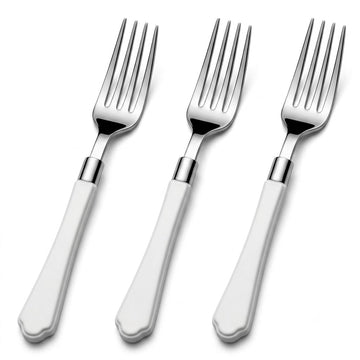 Glownary Empire Heavy Weight Plastic Fork, 7 Inch, White Handle, Silver Finish, 480 per Case, for Weddings and Catered Events