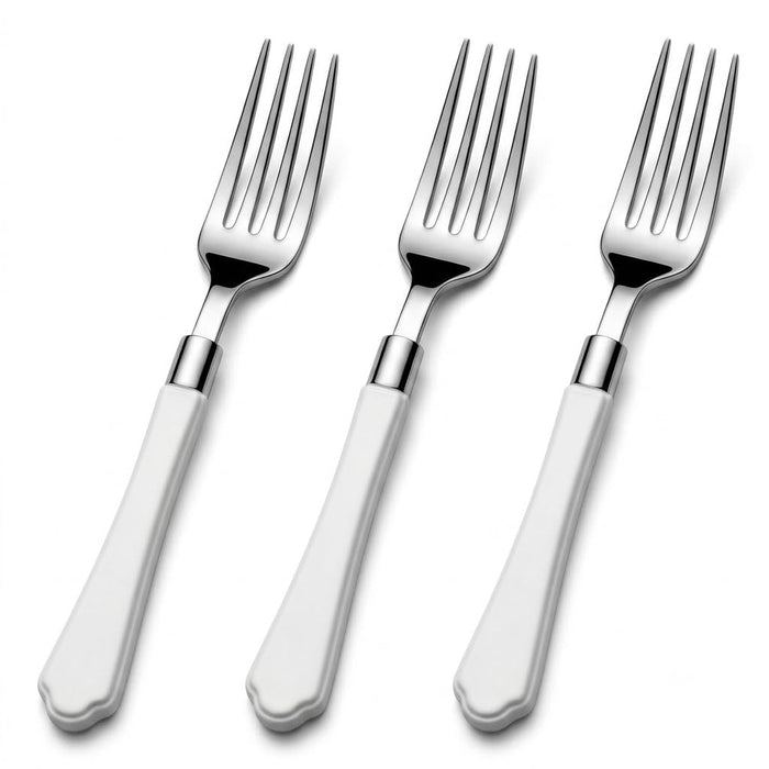 Glownary Empire Heavy Weight Plastic Fork, 7 Inch, White Handle, Silver Finish, 480 per Case, for Weddings and Catered Events