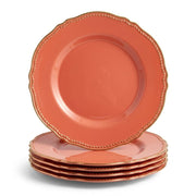 Glownary Heirloom Terra Cotta Round Plastic Plates, 10 Inch, Gold Vintage Rim, BPA Free, for Events and Weddings, 120 Count