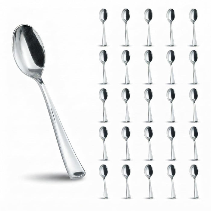 Glownary Classic Heavy Weight Plastic Spoons, Silver, 6 3/4 Inches, 50 Pack, Disposable Metallic Teaspoons for Parties, Weddings, Catered Events