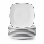 Glownary Coupe Dynasty Square Plastic Plates, White with Silver Band, 10 Inch, BPA Free, Disposable, 120 Count, for Events and Weddings