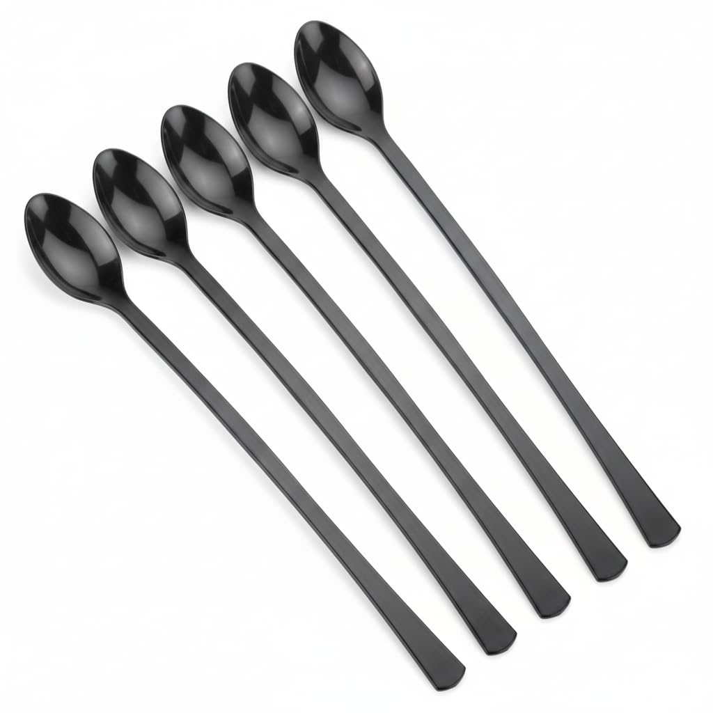 Glownary Black Plastic Tasting Spoons, 6 Inch, Heavy Weight, BPA Free, Recyclable, 400 per Box