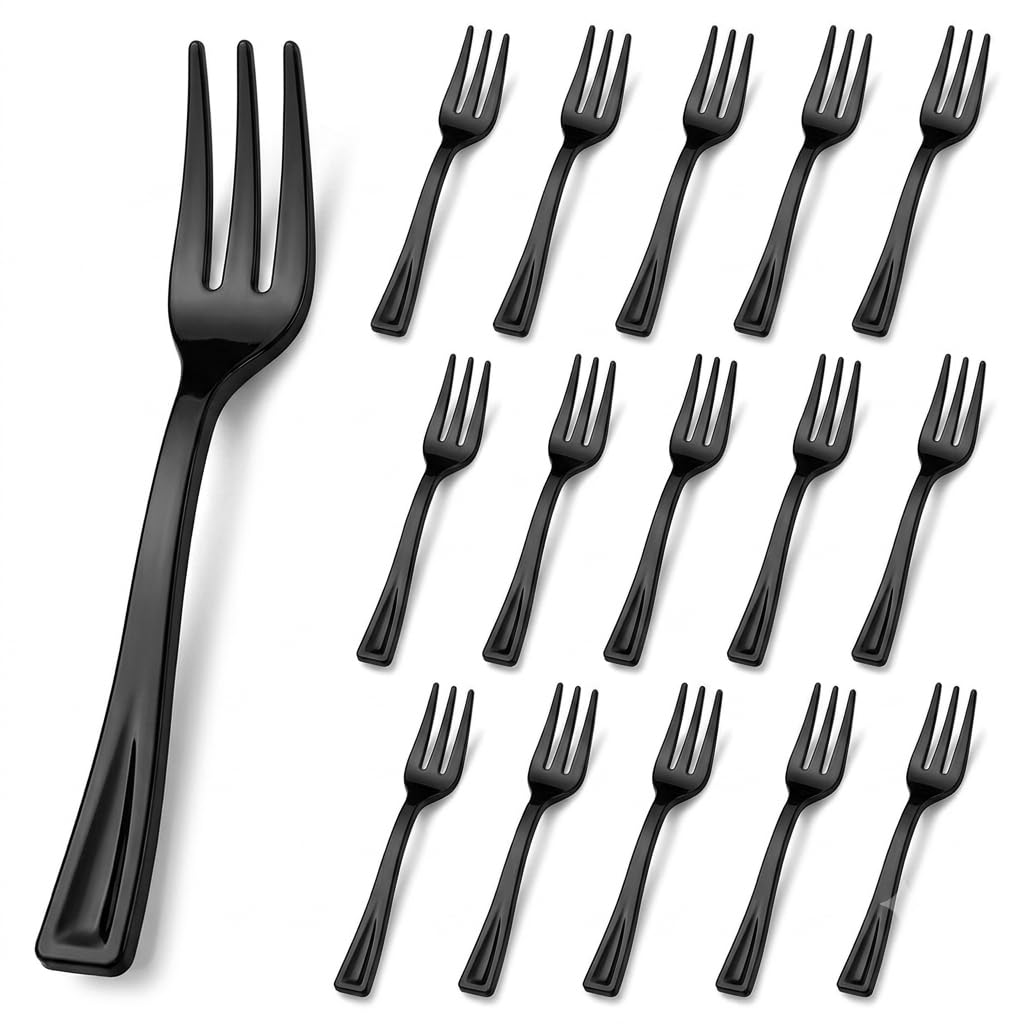 Glownary Black Plastic Tasting Fork, 5 Inch, Heavy Weight, 3-Tine Design, BPA Free, Recyclable, 500 per Box