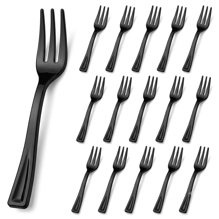 Glownary Black Plastic Tasting Fork, 5 Inch, Heavy Weight, 3-Tine Design, BPA Free, Recyclable, 500 per Box