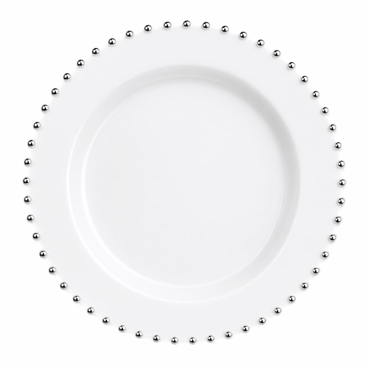 Glownary 7.5 Inch White Plastic Plate with Silver Beaded Rim, Round Disposable Salad Plate for Weddings, Parties, and Catering, BPA Free, 120 Count