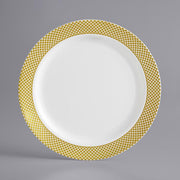 Glownary Lattice Plastic Plates, 7 Inch, Ivory with Gold Design, Disposable, BPA Free, 150 Count, for Wedding and Events