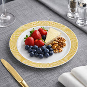 Glownary Lattice Plastic Plates, 7 Inch, Ivory with Gold Design, Disposable, BPA Free, 150 Count, for Wedding and Events view 2