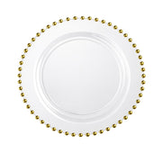 Glownary 9 Inch Clear Plastic Plate with Gold Beaded Rim, Round Disposable Salad Plate for Weddings, Catering, Parties, BPA Free, 120 Count