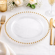 Glownary 9 Inch Clear Plastic Plate with Gold Beaded Rim, Round Disposable Salad Plate for Weddings, Catering, Parties, BPA Free, 120 Count view 2