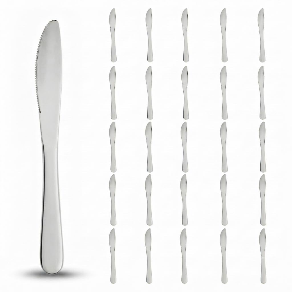 Glownary Classic Heavy Weight Silver Plastic Knives, 7 3/4 Inches, 50 Pack, Disposable Flatware for Weddings and Parties
