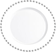 Glownary 10 Inch White Plastic Plate with Silver Beaded Rim, Disposable Round Dinner Plate for Weddings, Events, and Catering, BPA Free, 120 Count
