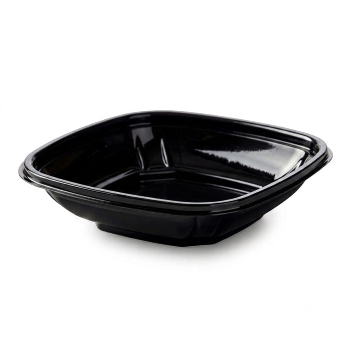 Glownary Black Square Serving Bowl, 8 oz, PET Plastic, 5.5 x 5.5 x 1.25 Inches, Stackable, BPA Free, Cold Food Use, 500 per Case