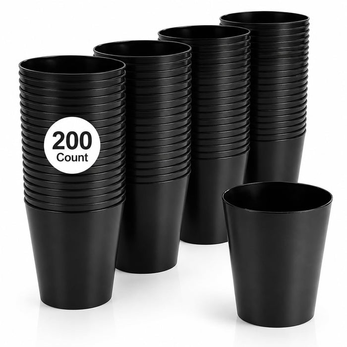 Glownary Black Plastic Shot Glass, 2 oz Capacity, Round 1-Piece Design, 200 per Case, BPA Free, for Parties and Events