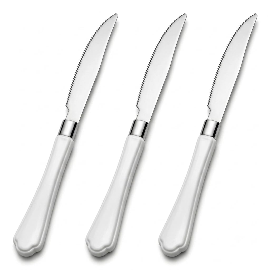 Glownary Empire 7.5 Inch Heavy Weight Plastic Knives, Silver with White Handle, Disposable Cutlery for Weddings and Events, 480 Count