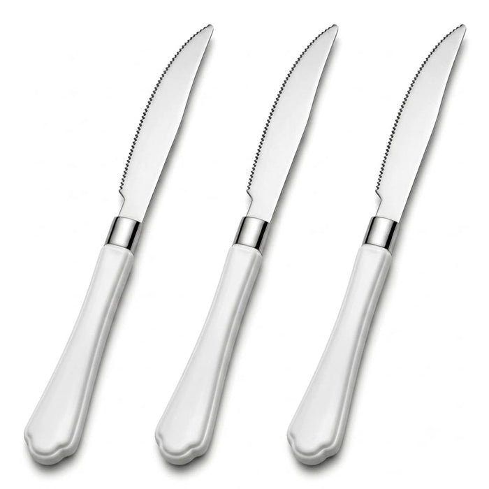 Glownary Empire 7.5 Inch Heavy Weight Plastic Knives, Silver with White Handle, Disposable Cutlery for Weddings and Events, 480 Count