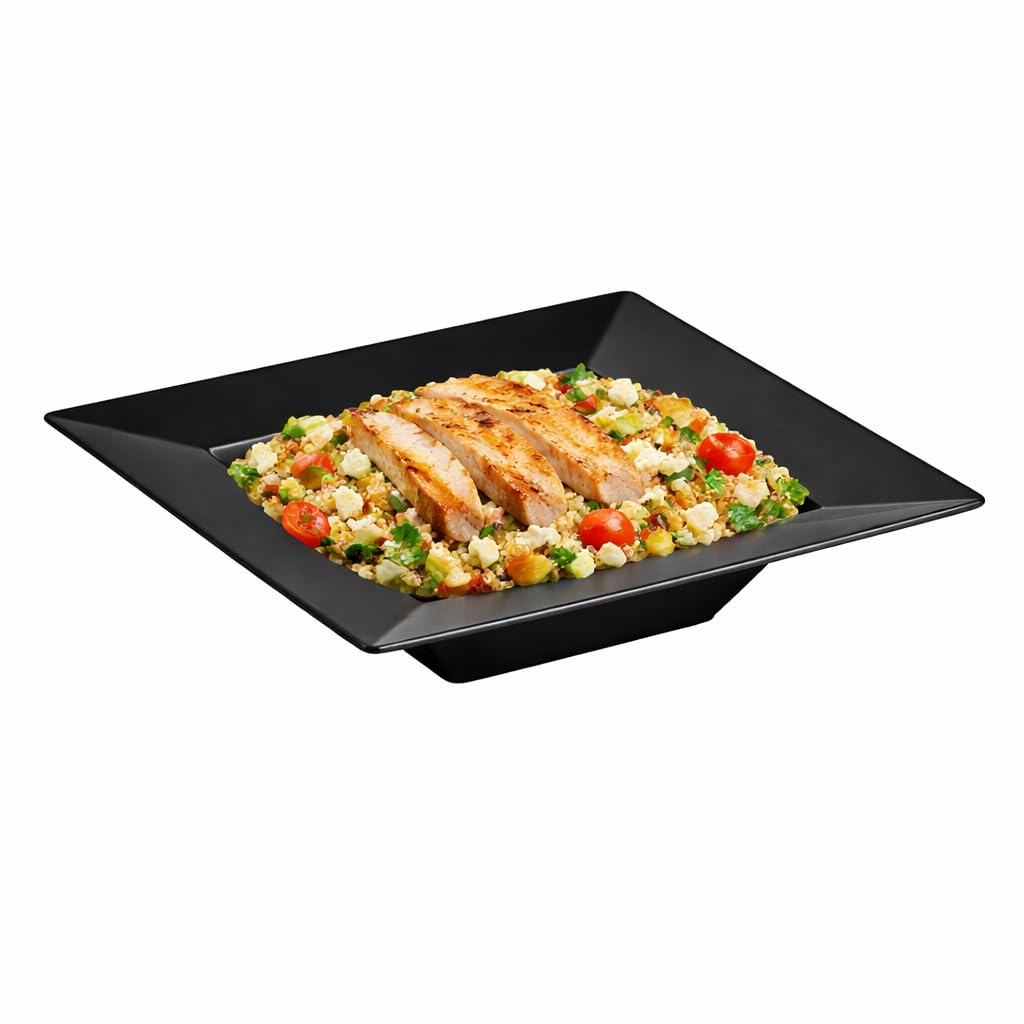 Glownary Square Black Plastic Bowl, 12 oz Capacity, Wide Rim, BPA Free, Recyclable Polystyrene, 120 per Case