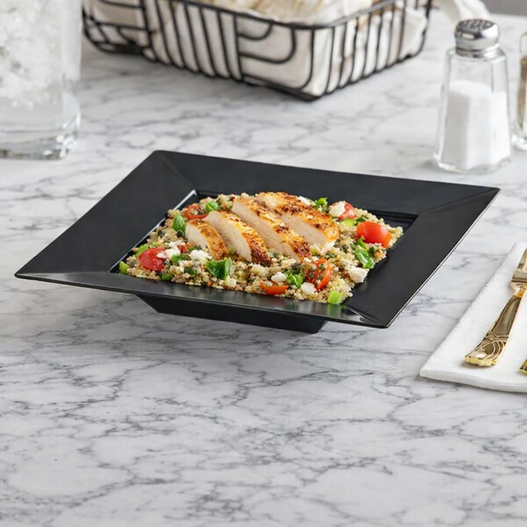 Glownary Square Black Plastic Bowl, 12 oz Capacity, Wide Rim, BPA Free, Recyclable Polystyrene, 120 per Case view 2