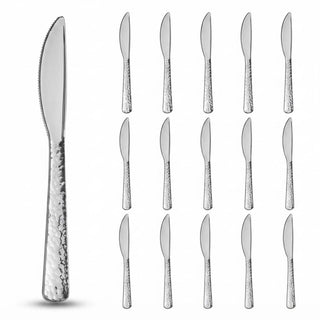 Glownary Hammered Silver Plastic Knives, 7.5 Inch Heavy Weight, Disposable Flatware for Weddings and Parties, 50 Pack