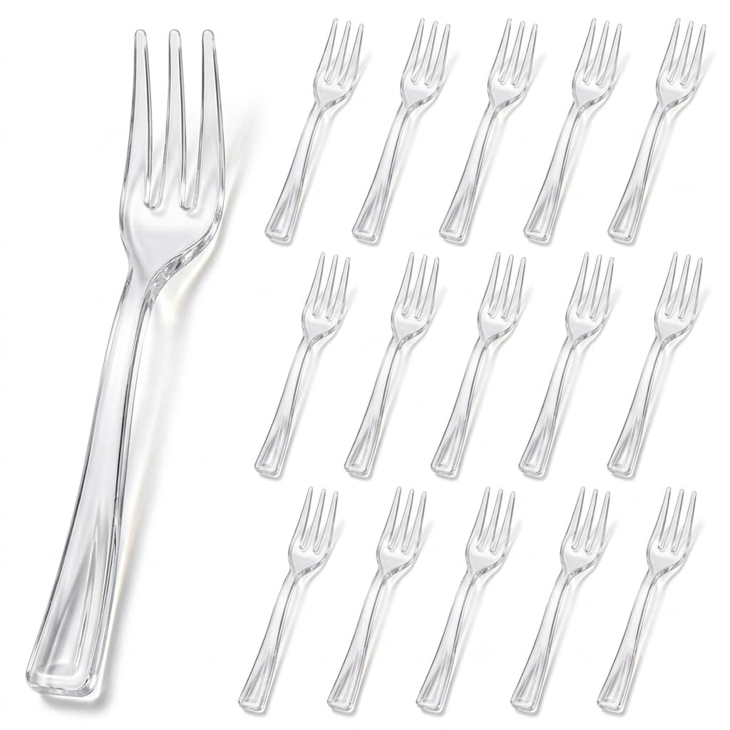 Glownary Clear Plastic Tasting Fork, 5 Inch, 500 Count, BPA Free, Recyclable, 3-Tine Design, for Appetizers and Events