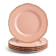 Glownary Heirloom Round Plastic Dinner Plates, 10 Inch, Blush Pink with Gold Rim, Disposable, BPA Free, 120 Count