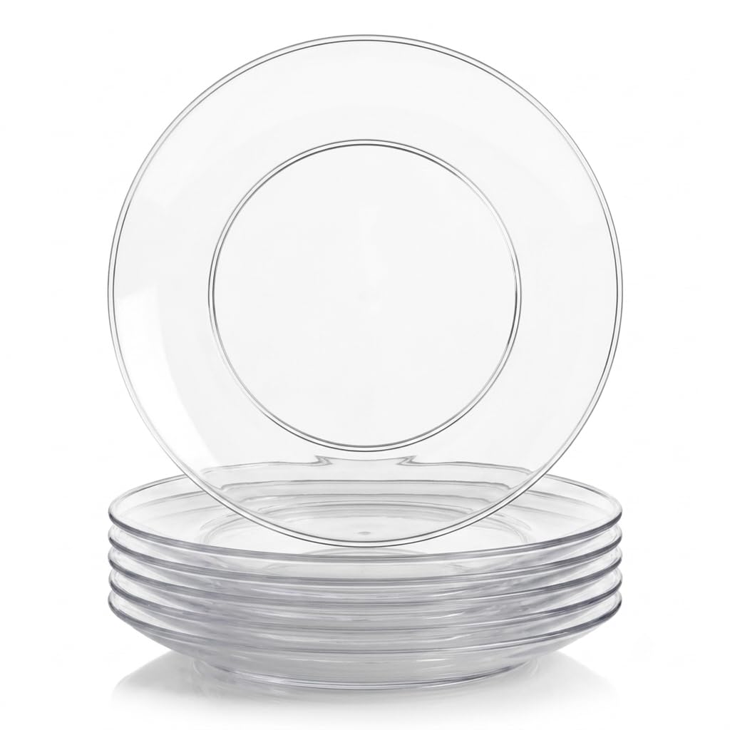 Glownary Coupe Clear Round Plastic Plates, 10 Inch, BPA Free, Recyclable, 120 Count, for Events and Weddings