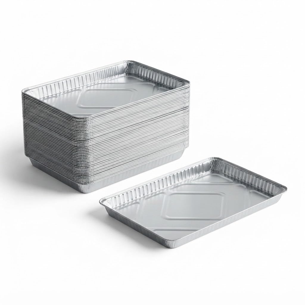 Glownary Rectangular Aluminum Foil Cake Pan, 17.5 x 12.875 x 1.25 Inches, Silver, Standard Duty, Disposable, Freezer and Oven Safe, 100 Count