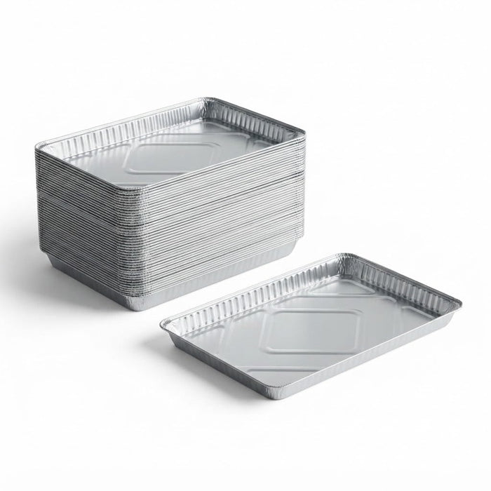 Glownary Rectangular Aluminum Foil Cake Pan, 17.5 x 12.875 x 1.25 Inches, Silver, Standard Duty, Disposable, Freezer and Oven Safe, 100 Count