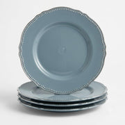 Glownary Heirloom Steel Blue Round Plastic Plates with Silver Rim, 9 Inch, 120 Count, BPA Free, Disposable, for Events and Weddings